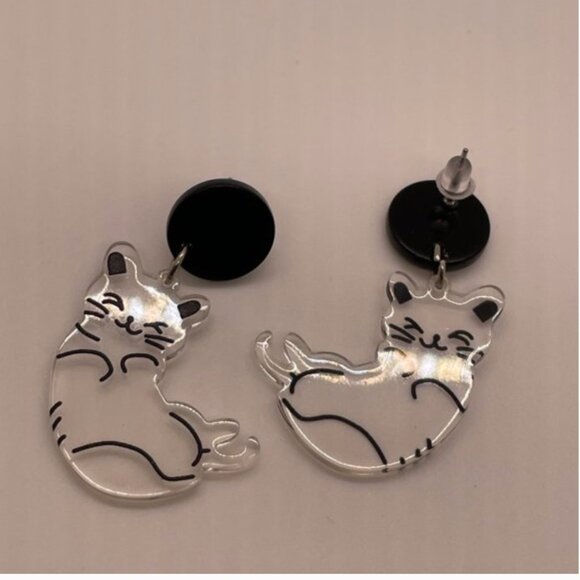 ⭐️❤️ FREE Cat Kitten Clear Chic Glam Animal Cute Girly Modern Hip Drop Earrings - Picture 2 of 9